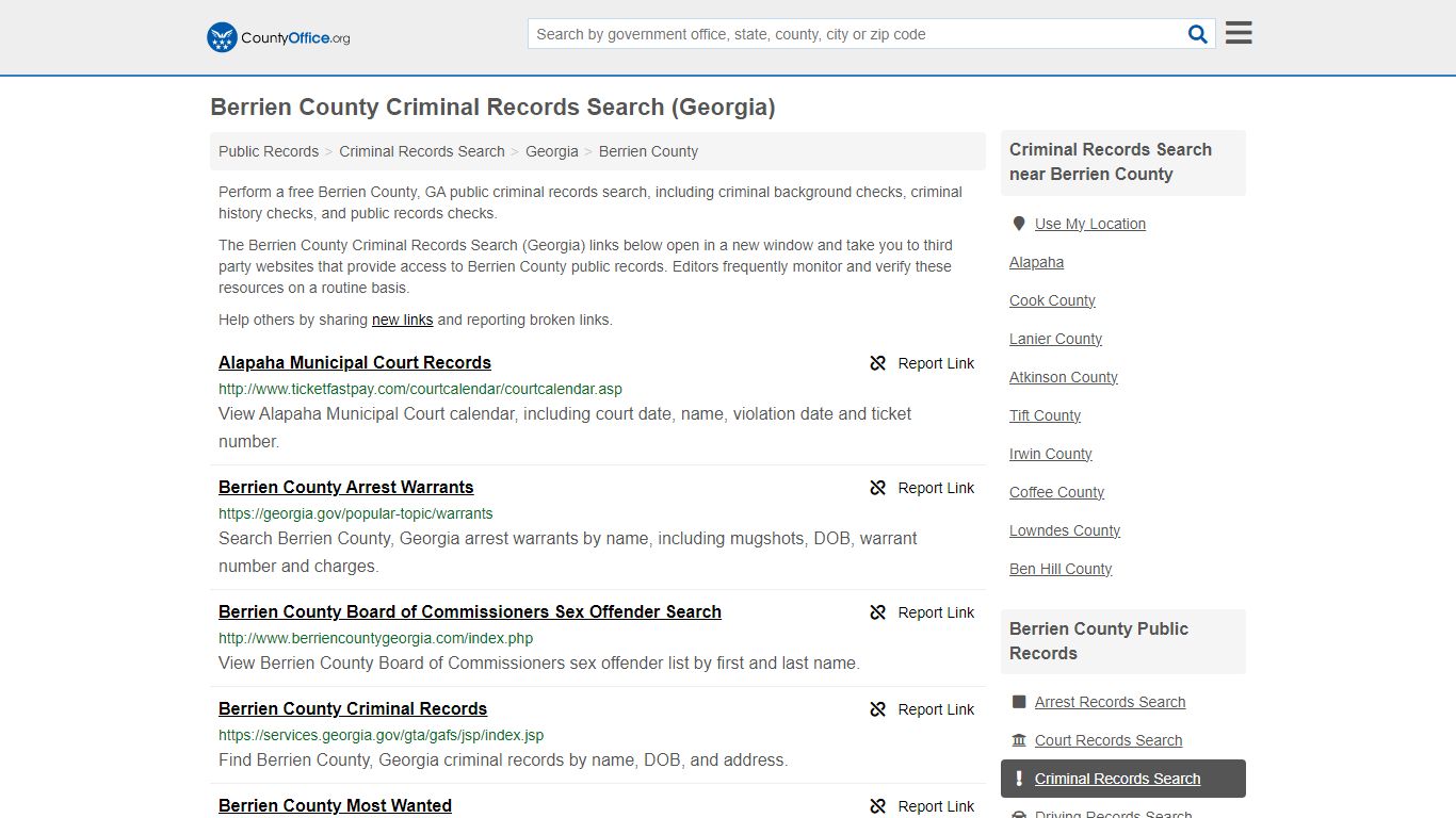 Berrien County Criminal Records Search (Georgia) - County Office